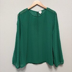 J. Crew Factory Swiss Dot Cold Shoulder Sheer Green Top - KL